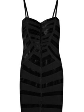 Herve Leger Black Velvet-Panelled Bandage Mini Dress
